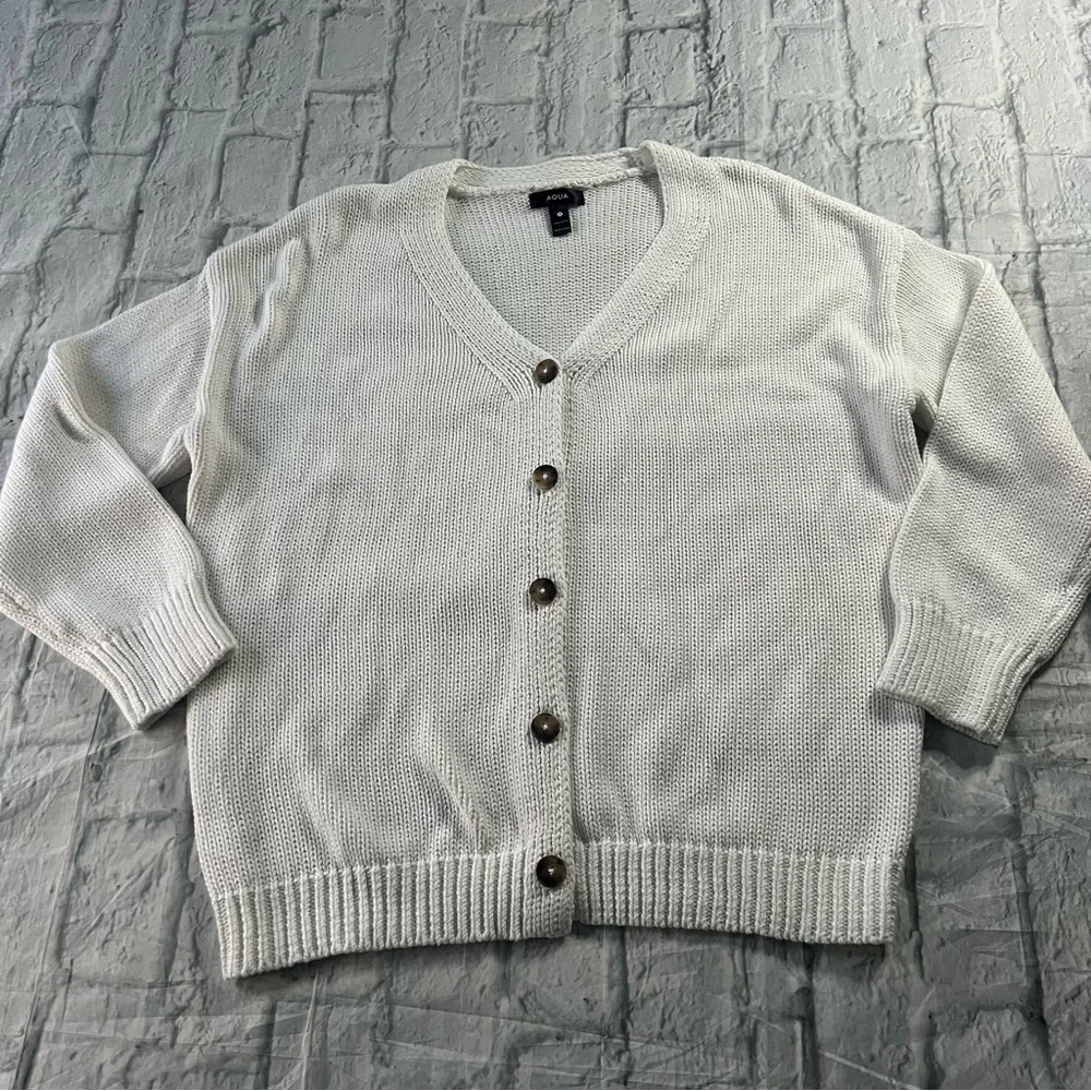 Aqua Oversized 100% Cotton Knit Cardigan White - Picture 2 of 6